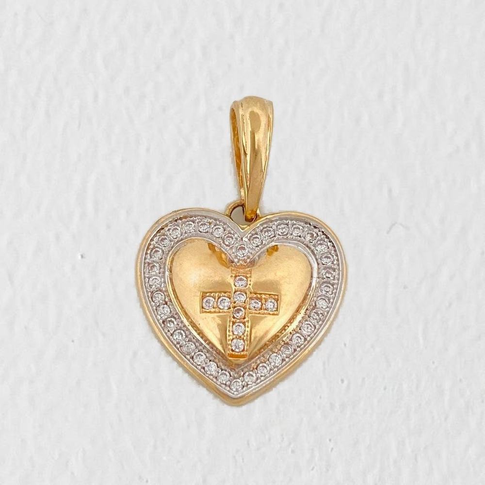 Dije Corazón Cruz 2.7g / 2.5cm Dos Oros Amarillo Blanco 18K