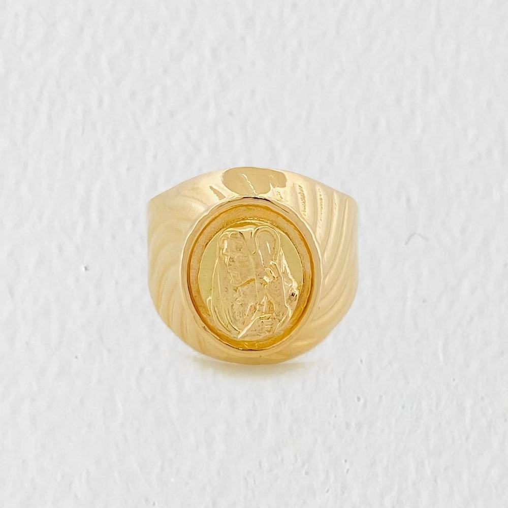 Anillo Sello Jesucristo 3.85g / T9 Oro Amarillo 18K