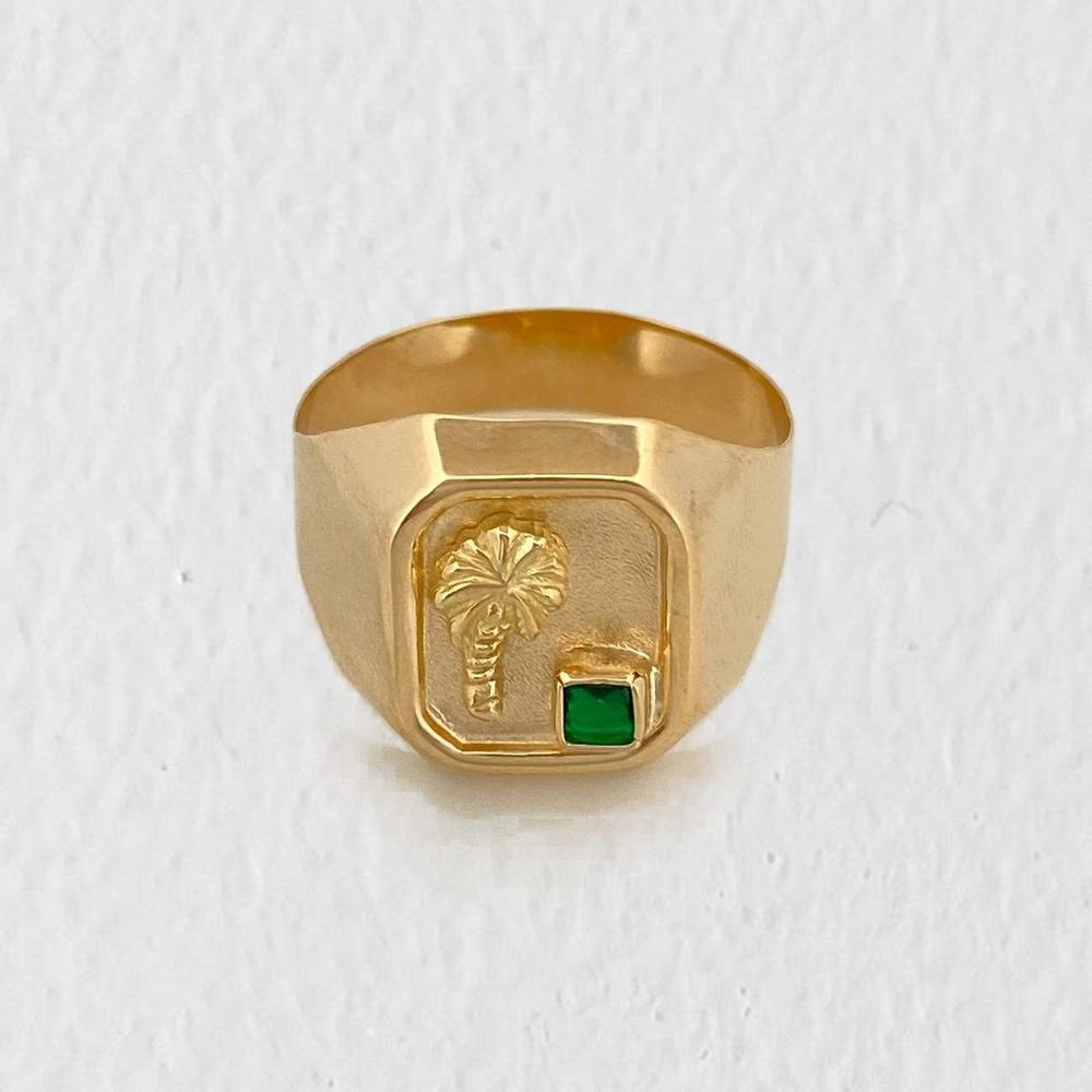 Anillo Sello Palmera 3.55g / T8 Oro Amarillo 18K
