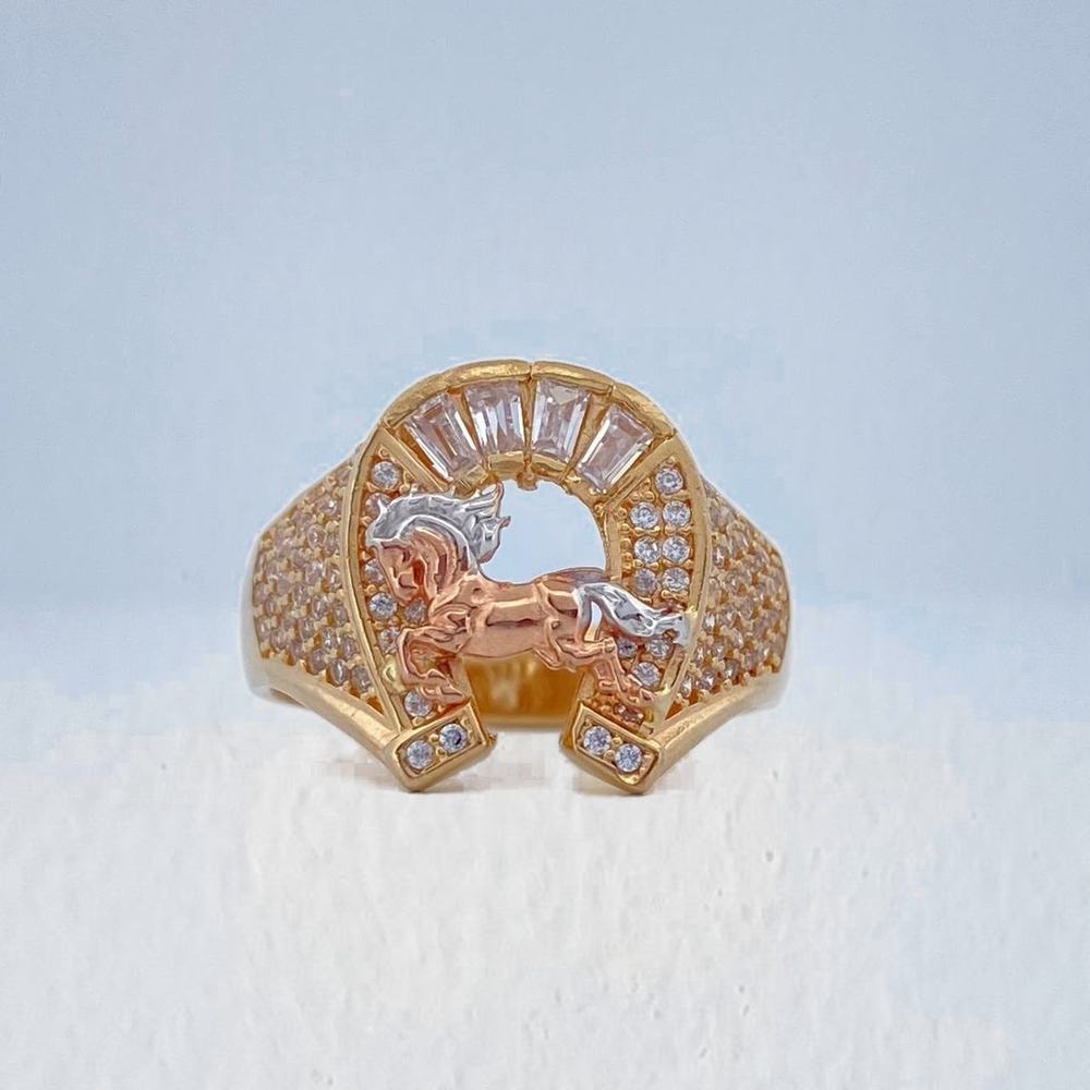 Anillo Herradura Caballo 6.95gr / T9 1/4 / Dos Oros Amarillo Blanco 18K