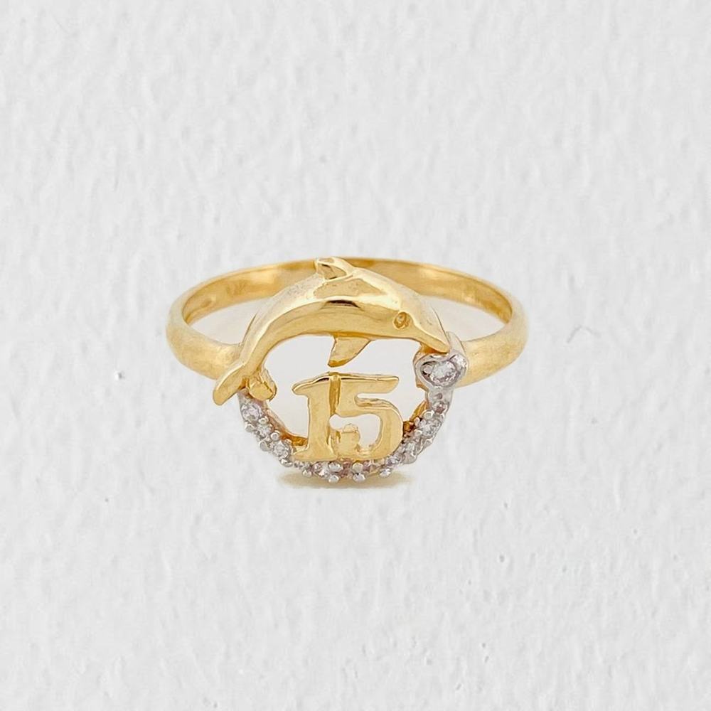 Anillo 15 's Delfín 2.15g / T6 1/4 Dos Oros Amarillo Blanco 18K