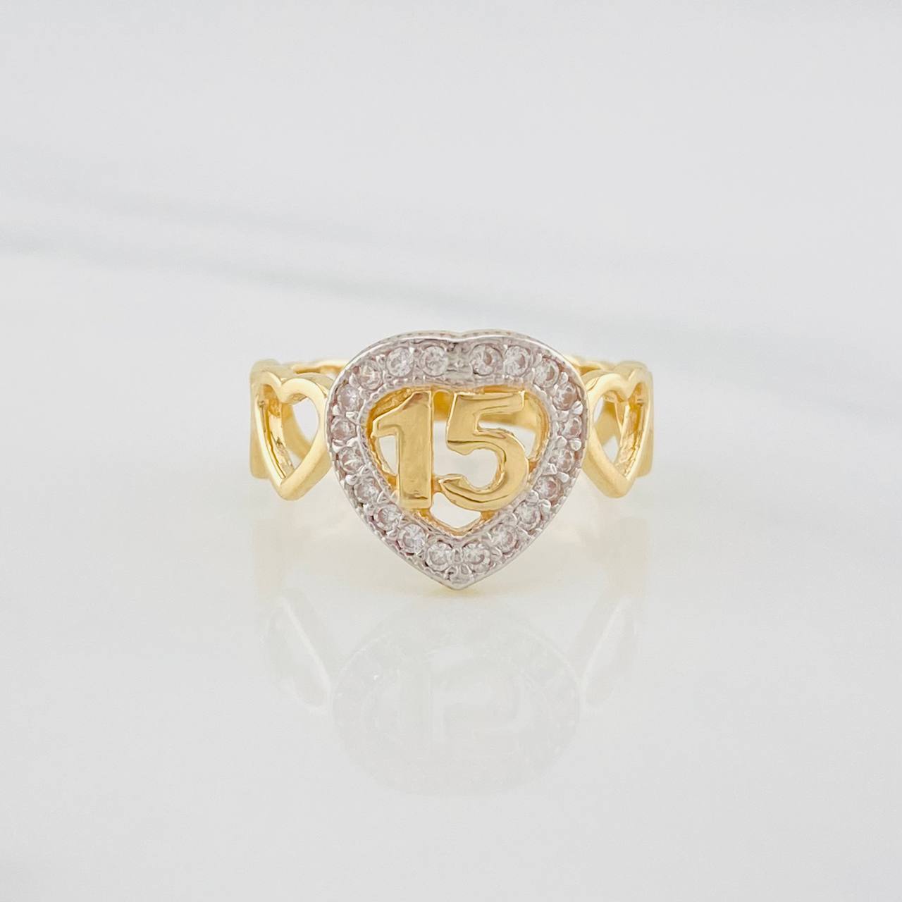Anillo 15's Corazones 3g / T6 1/2 Dos Oros Amarillo Blanco 18K - Oro Amarillo / Oro Blanco / 3 / 6 1/2