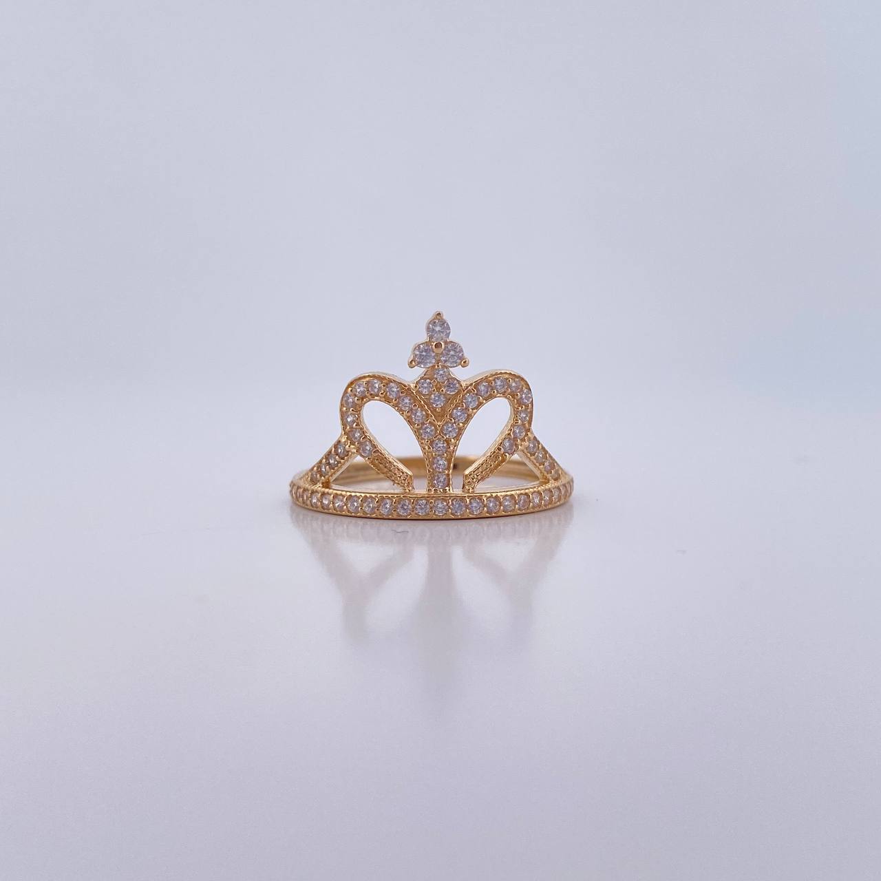 Anillo 15s Corona Corazon 2.7gr / T6 3/4 / Circones Blancos Oro Amarillo 18K