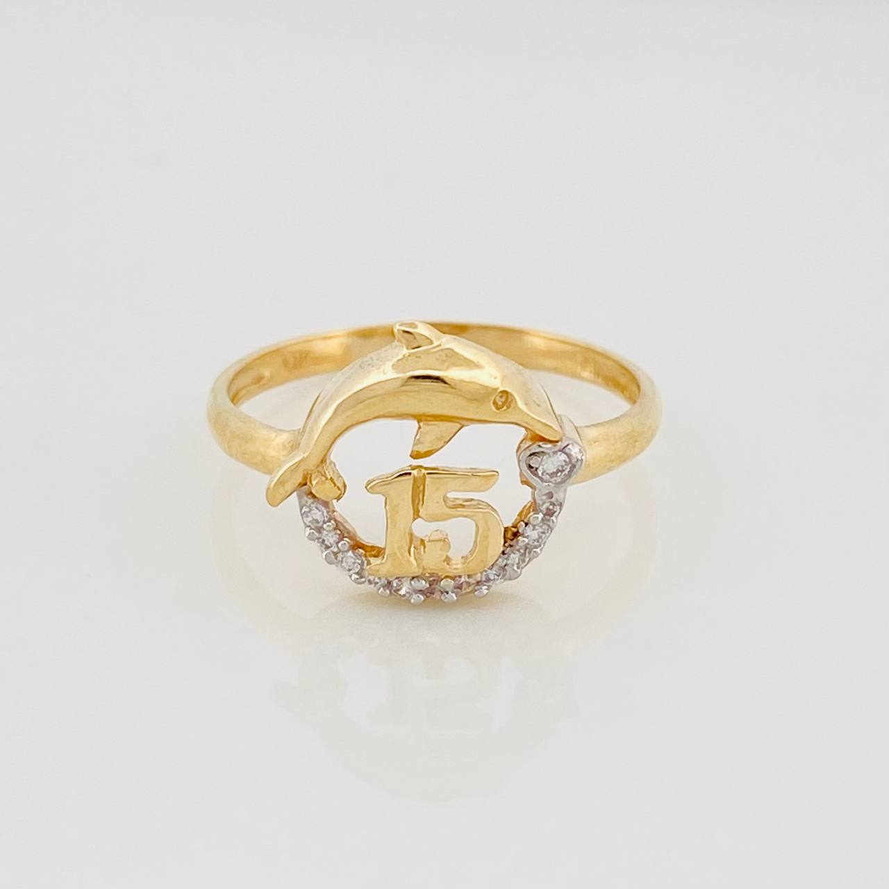 Anillo 15 's Delfín 2.15g / T6 1/4 Dos Oros Amarillo Blanco 18K - Oro Amarillo / Oro Blanco / 2.15 / 6 1/4