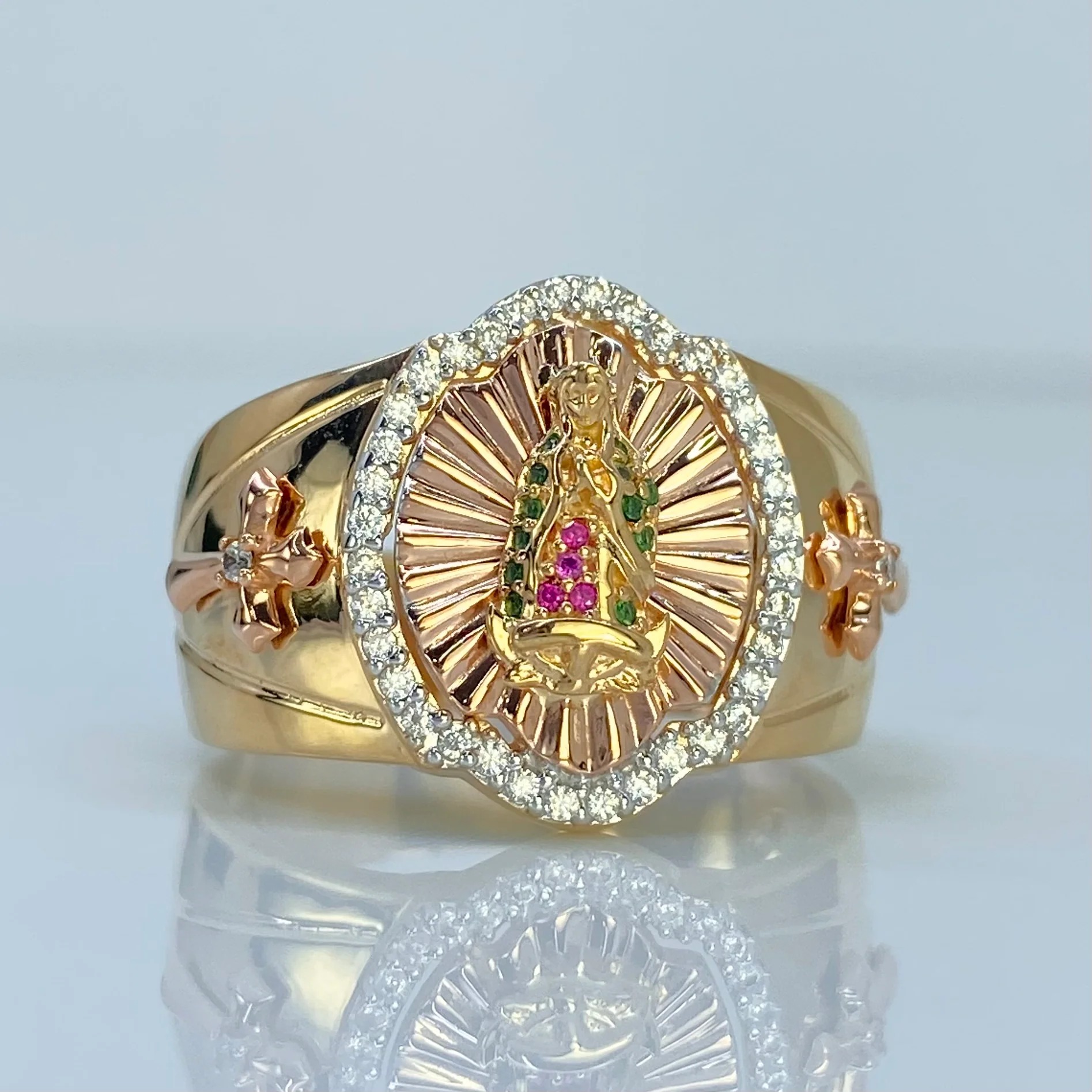 Anillo Virgen de Guadalupe Diamantada con circones blancos